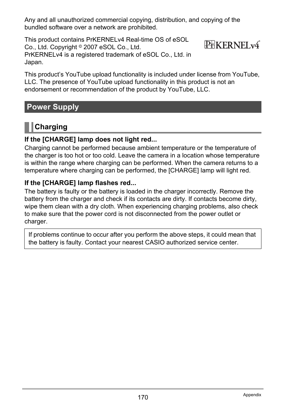 Power supply, Charging | Casio EXILIM EX-FC150 User Manual | Page 170 / 193