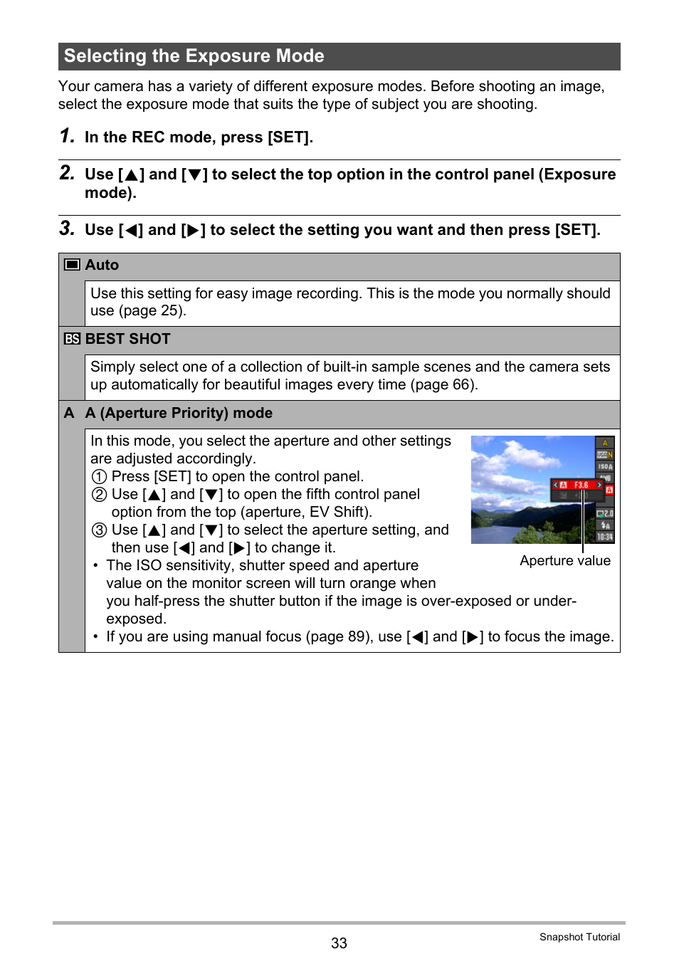 Selecting the exposure mode | Casio EXILIM EX-FC150 User Manual | Page 33 / 193