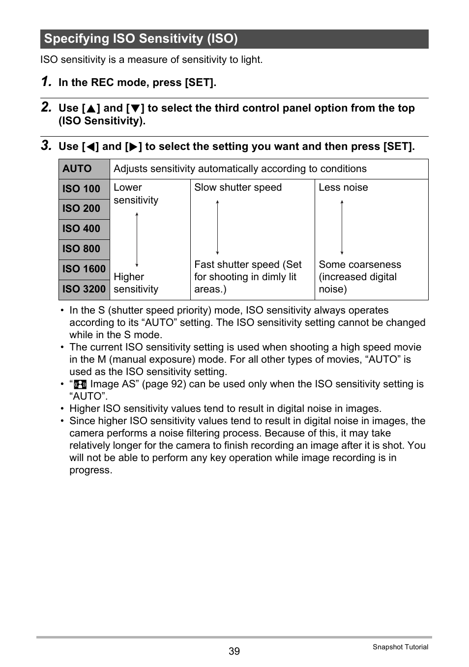 Specifying iso sensitivity (iso) | Casio EXILIM EX-FC150 User Manual | Page 39 / 193