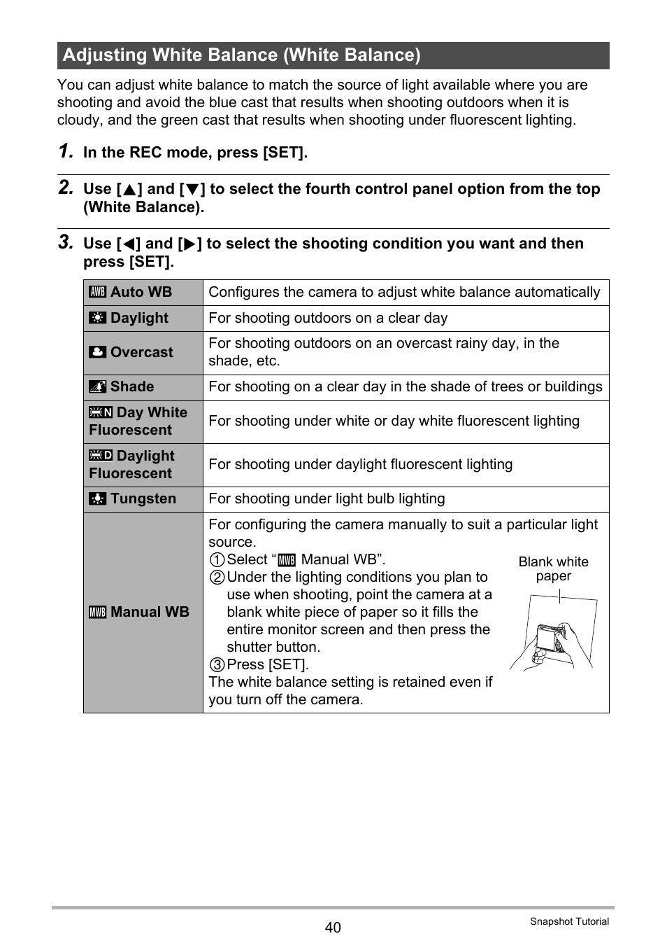 Adjusting white balance (white balance) | Casio EXILIM EX-FC150 User Manual | Page 40 / 193