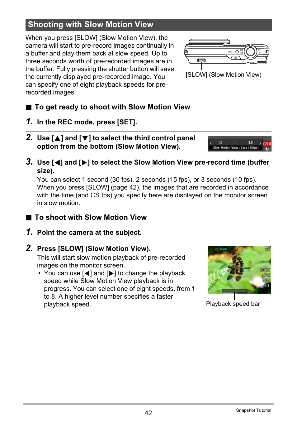 Shooting with slow motion view | Casio EXILIM EX-FC150 User Manual | Page 42 / 193