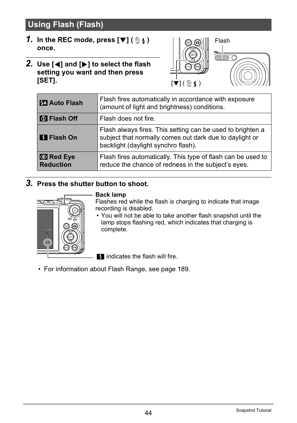 Using flash (flash) | Casio EXILIM EX-FC150 User Manual | Page 44 / 193