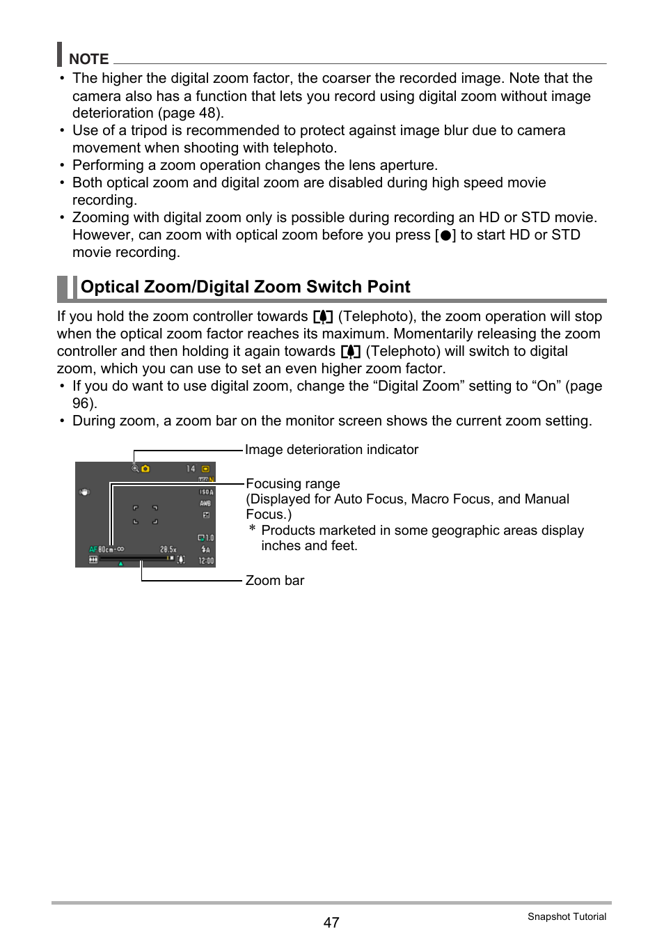 Optical zoom/digital zoom switch point | Casio EXILIM EX-FC150 User Manual | Page 47 / 193