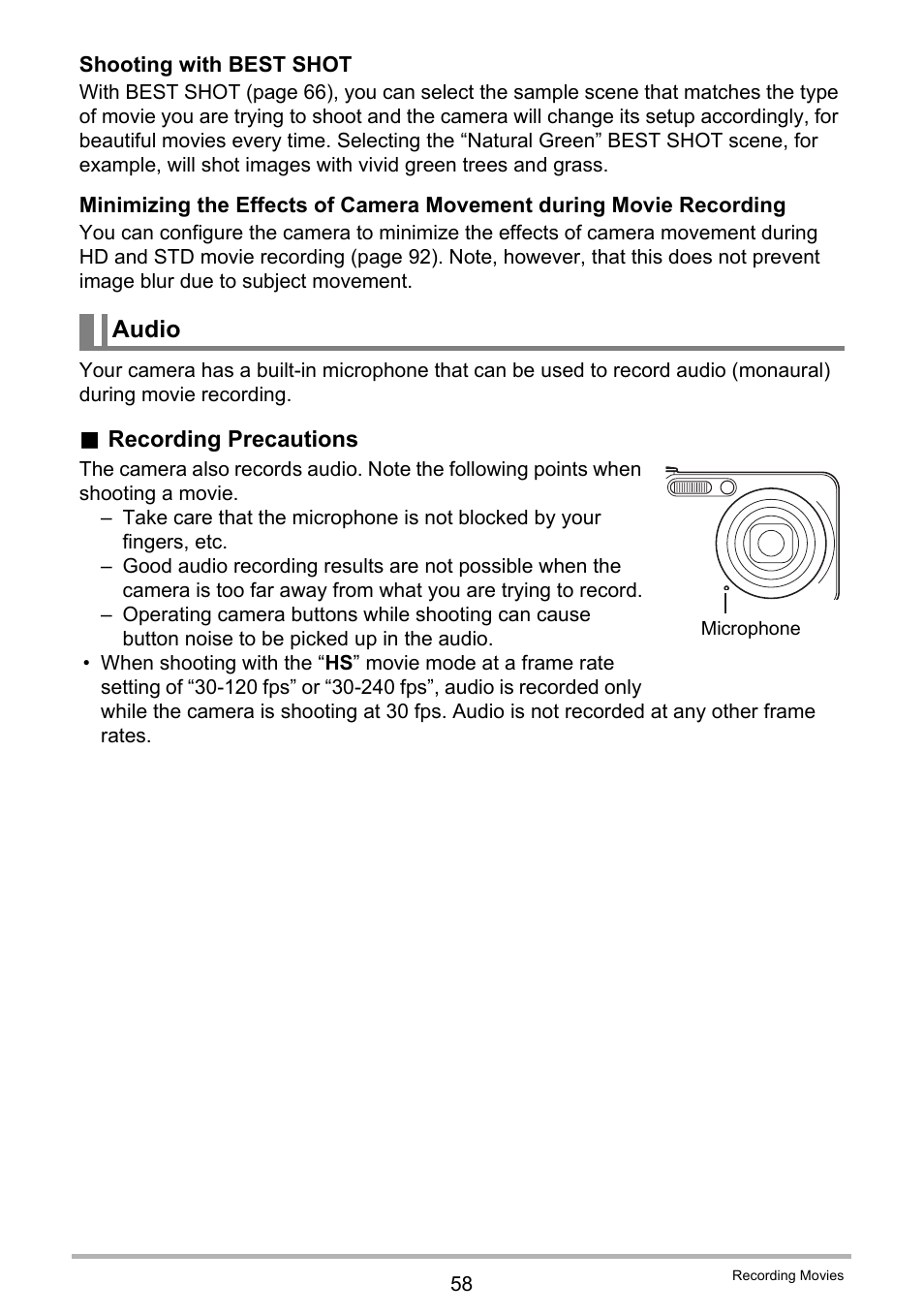 Audio | Casio EXILIM EX-FC150 User Manual | Page 58 / 193