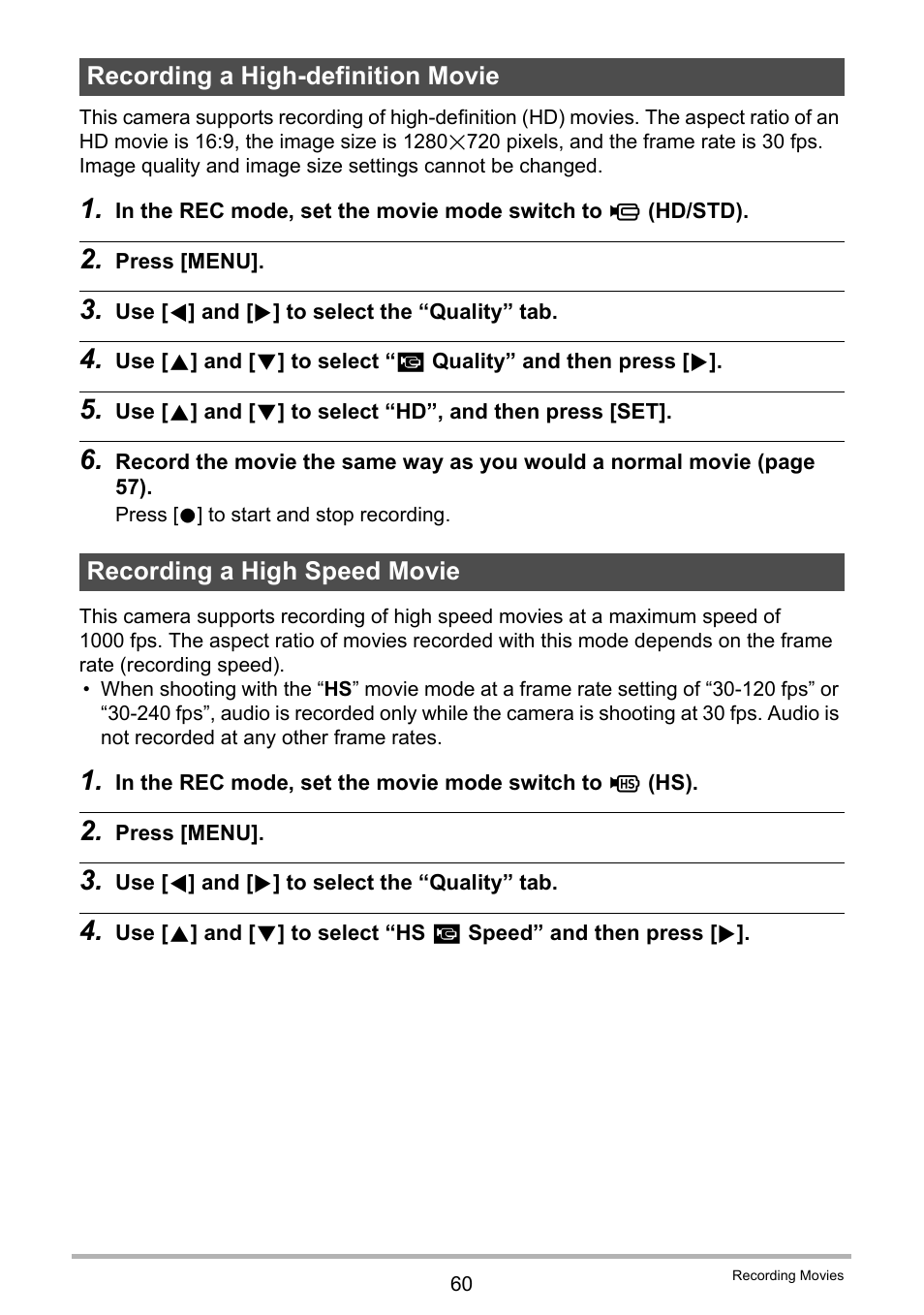 Recording a high-definition movie, Recording a high speed movie, For more information | Casio EXILIM EX-FC150 User Manual | Page 60 / 193