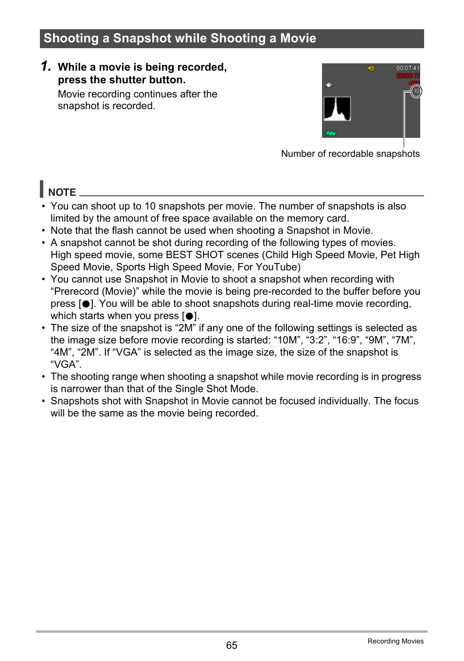 Shooting a snapshot while shooting a movie | Casio EXILIM EX-FC150 User Manual | Page 65 / 193