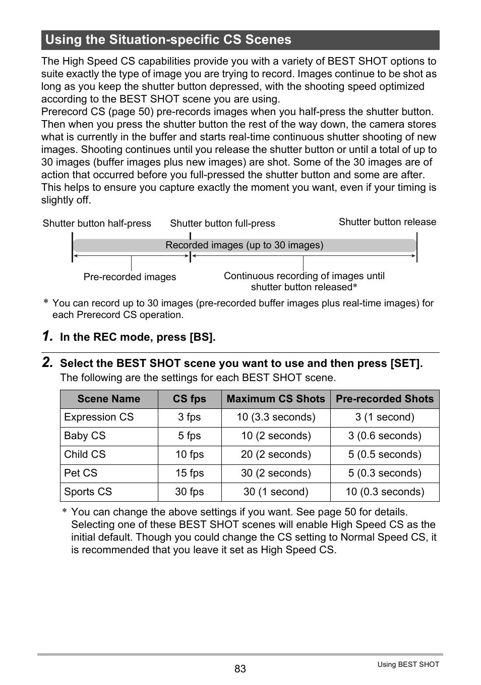 Using the situation-specific cs scenes | Casio EXILIM EX-FC150 User Manual | Page 83 / 193