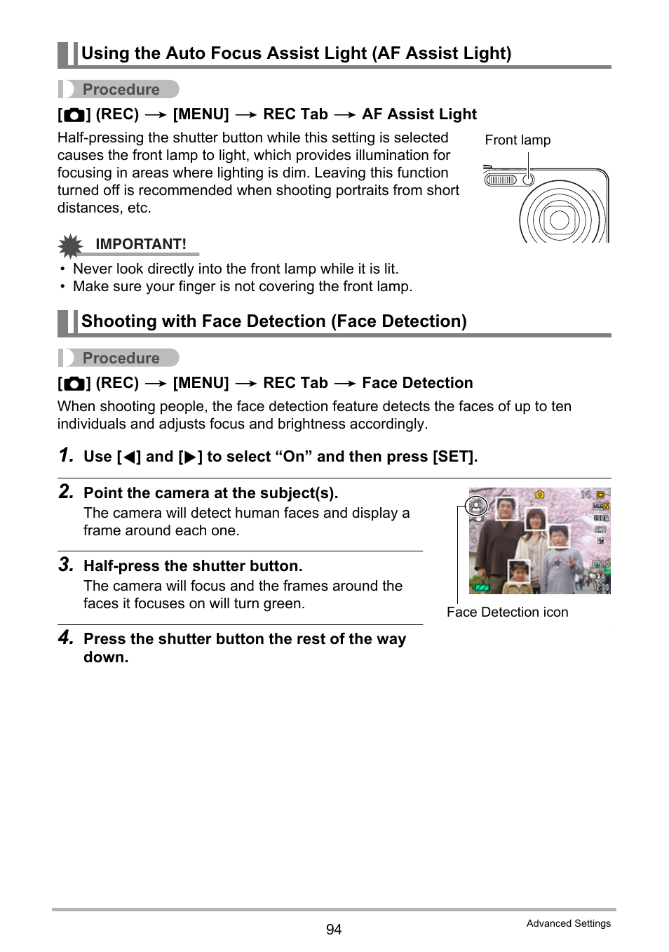 Shooting with face detection (face detection) | Casio EXILIM EX-FC150 User Manual | Page 94 / 193