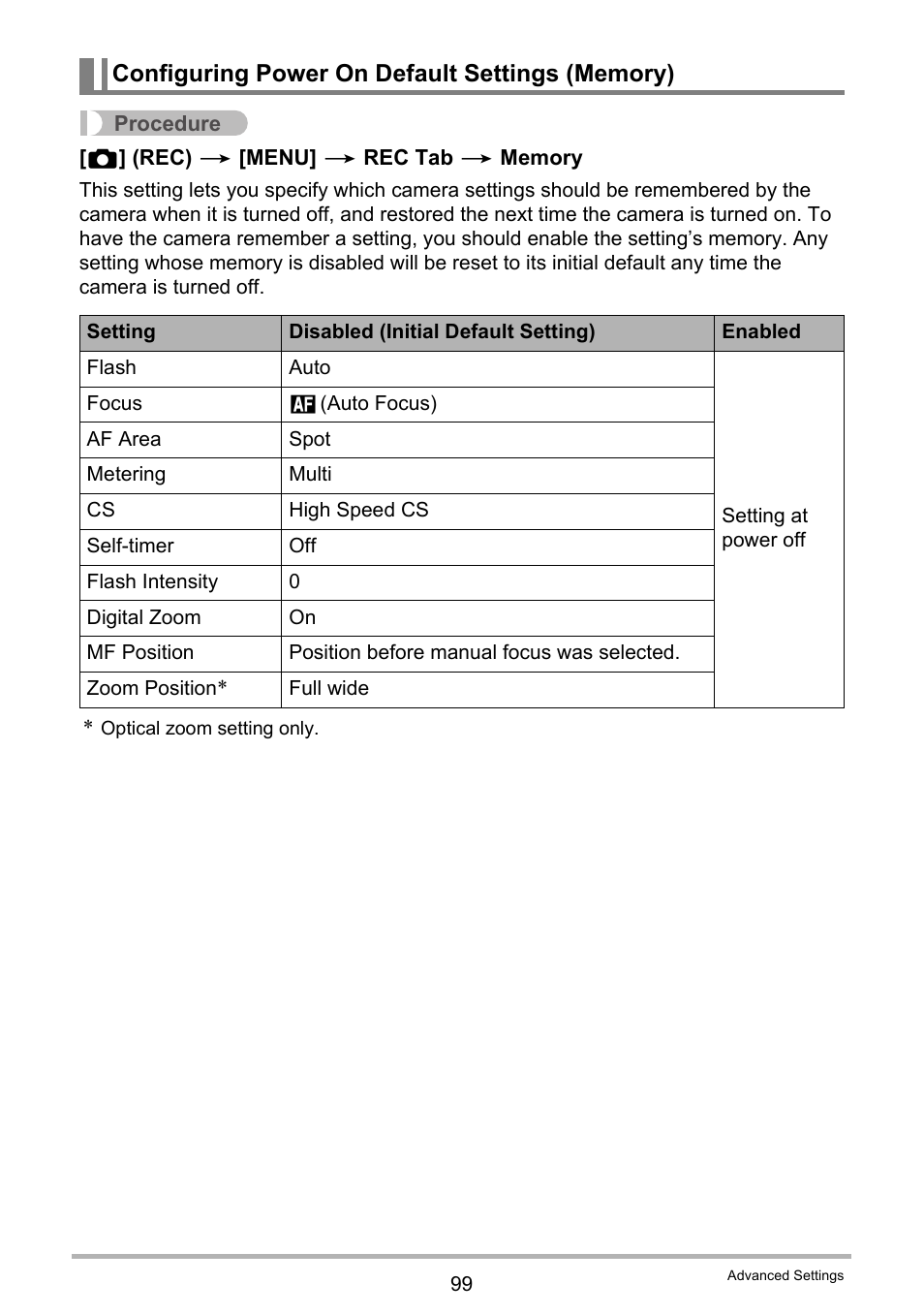 Configuring power on default settings (memory) | Casio EXILIM EX-FC150 User Manual | Page 99 / 193