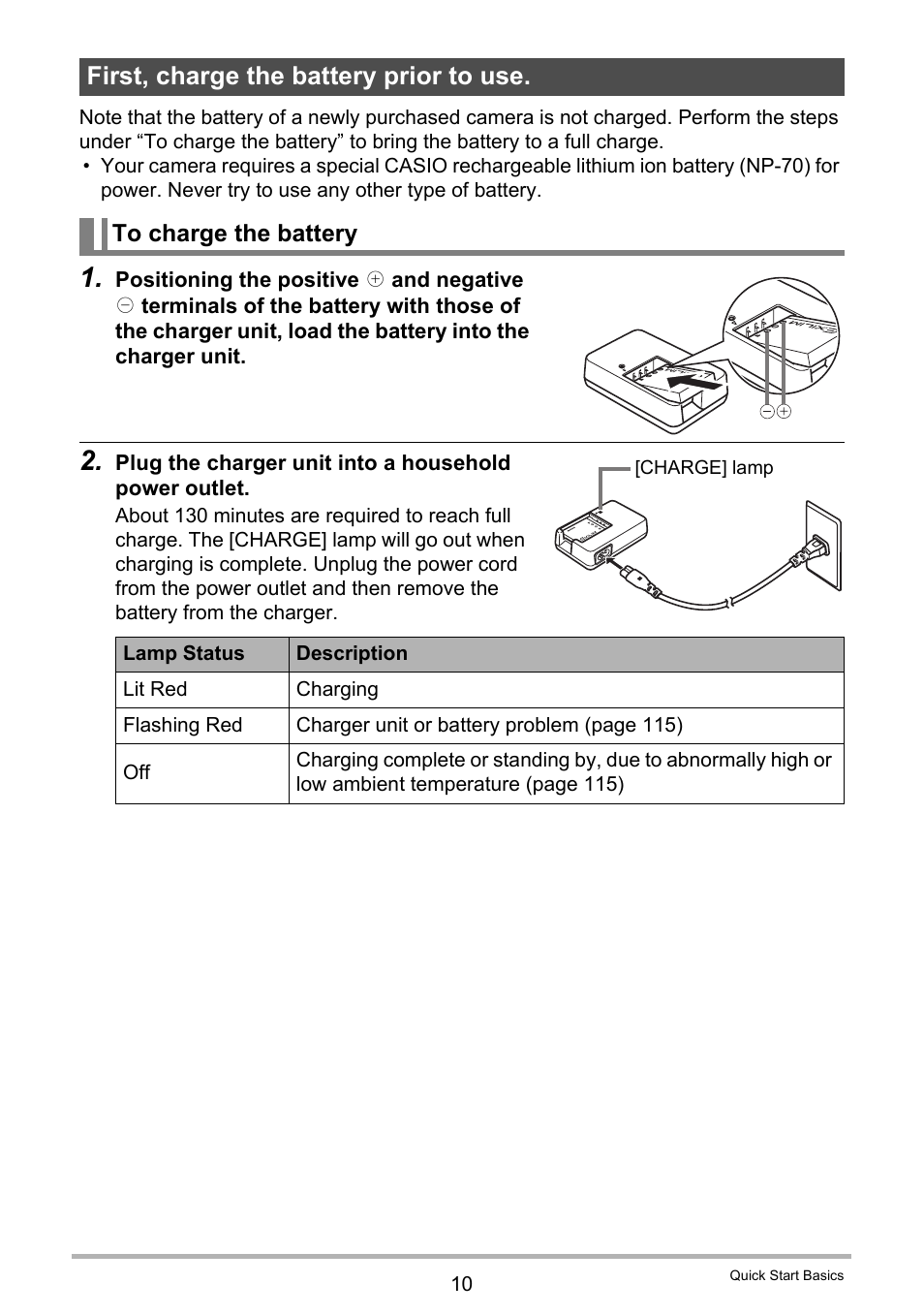 First, charge the battery prior to use, To charge the battery | Casio EXILIM K1123PCM2DMX User Manual | Page 10 / 137