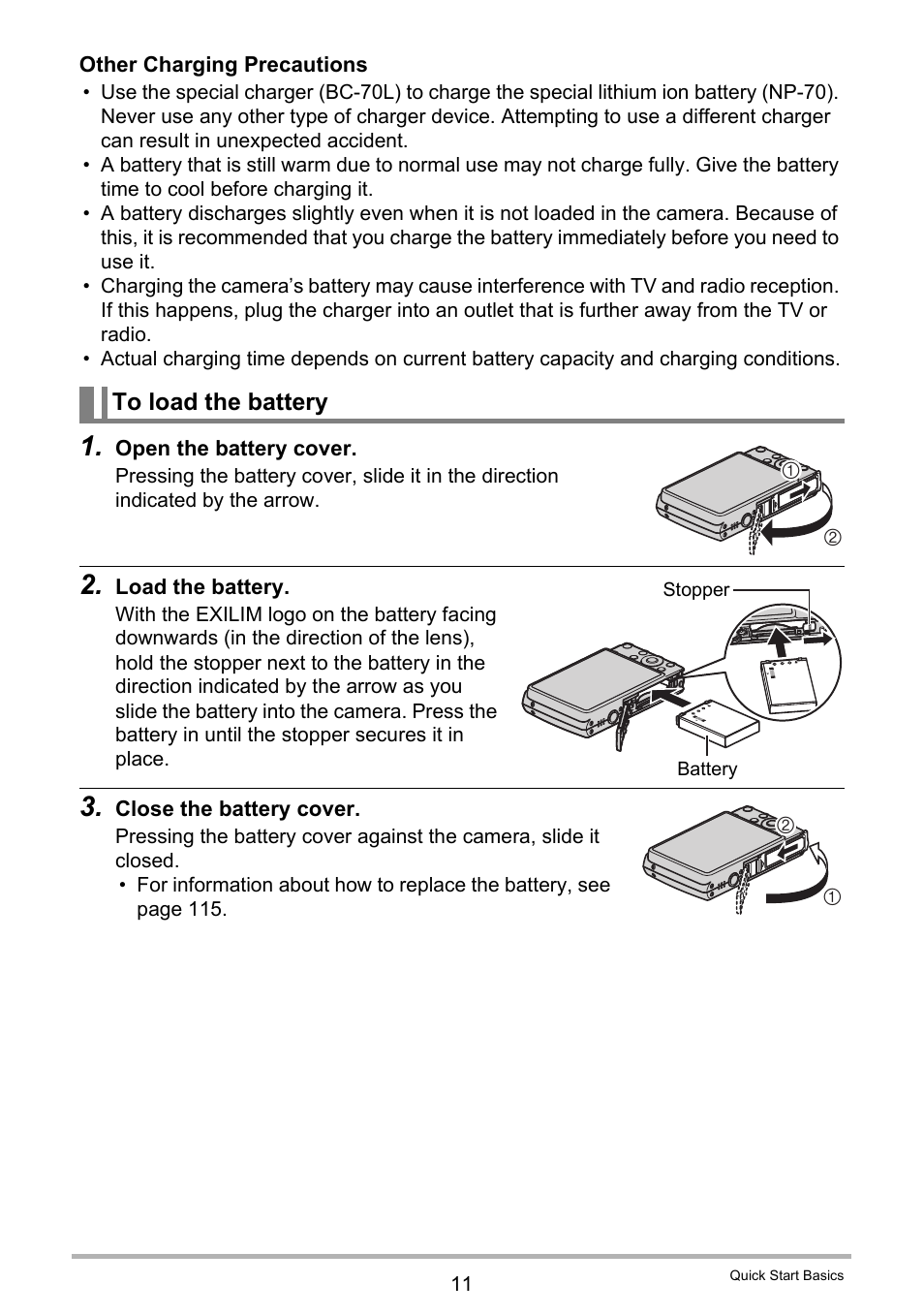 To load the battery | Casio EXILIM K1123PCM2DMX User Manual | Page 11 / 137