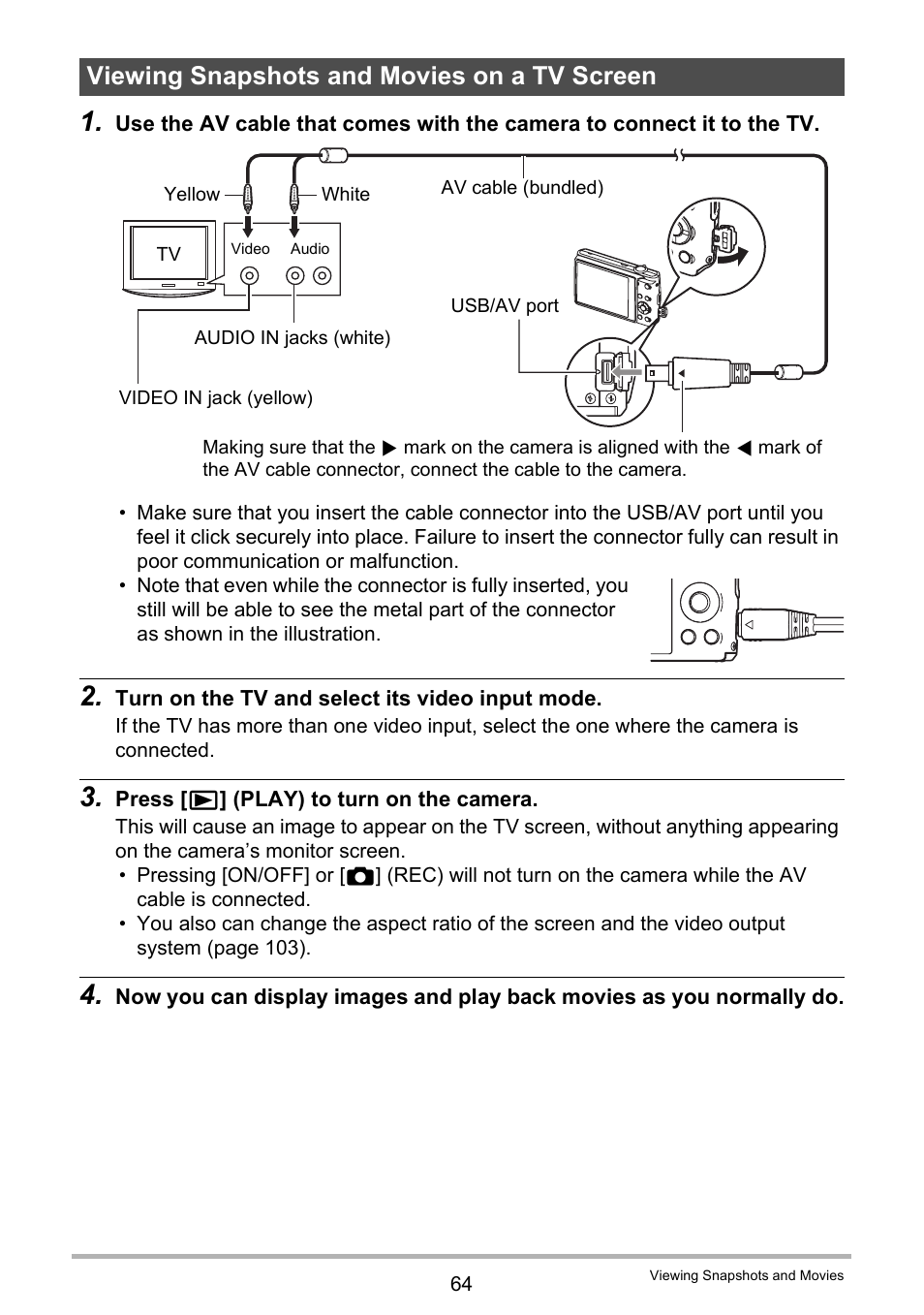 Viewing snapshots and movies on a tv screen | Casio EXILIM K1123PCM2DMX User Manual | Page 64 / 137