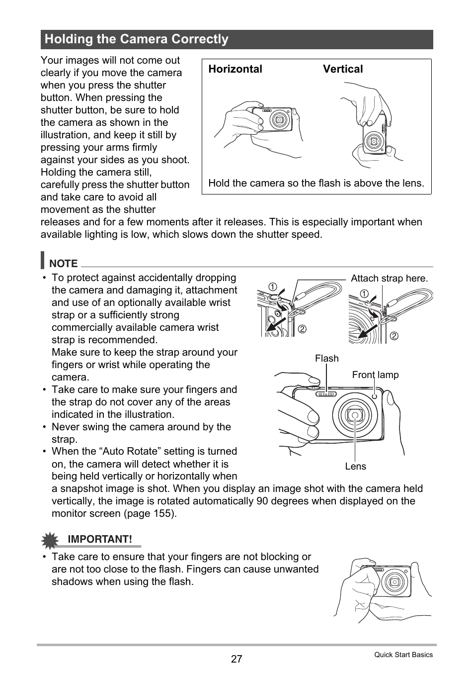 Holding the camera correctly | Casio EX-FC200S User Manual | Page 27 / 195