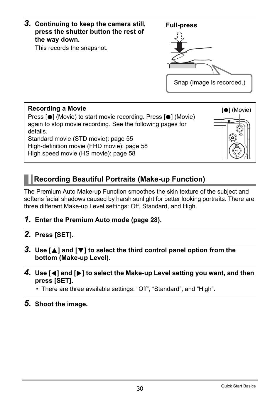 Recording beautiful portraits (make-up function) | Casio EX-FC200S User Manual | Page 30 / 195