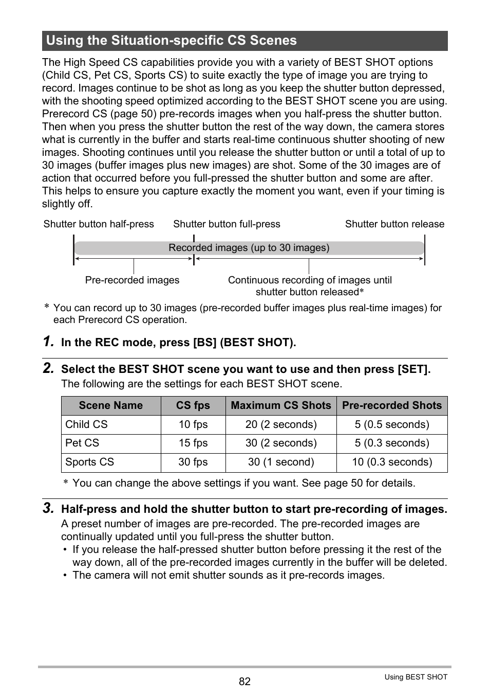 Using the situation-specific cs scenes | Casio EX-FC200S User Manual | Page 82 / 195