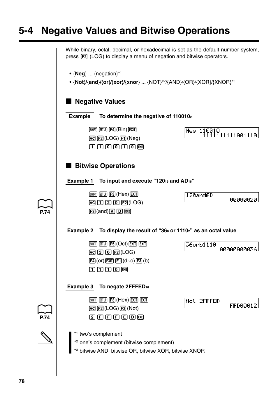 4 negative values and bitwise operations, Knegative values, Kbitwise operations | Casio fx-9750G PLUS User Manual | Page 106 / 486