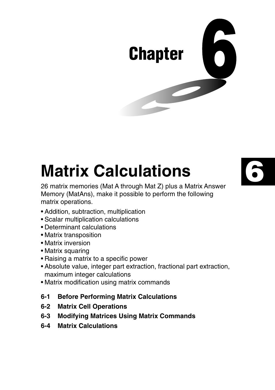 Chapter, Matrix calculations | Casio fx-9750G PLUS User Manual | Page 107 / 486