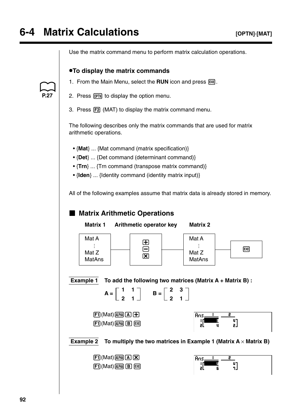 4 matrix calculations | Casio fx-9750G PLUS User Manual | Page 120 / 486