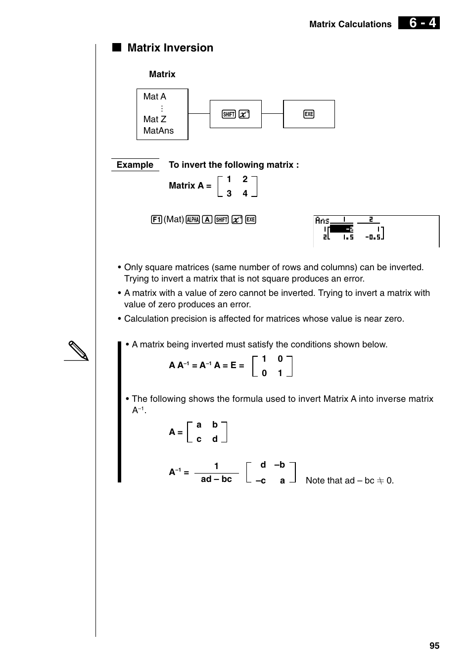 Kmatrix inversion | Casio fx-9750G PLUS User Manual | Page 123 / 486