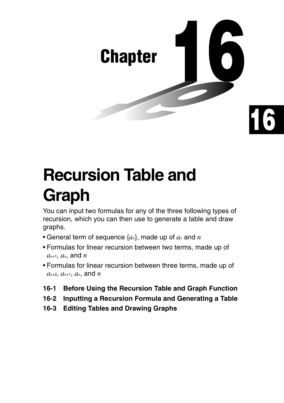 Chapter, Recursion table and graph | Casio fx-9750G PLUS User Manual | Page 245 / 486