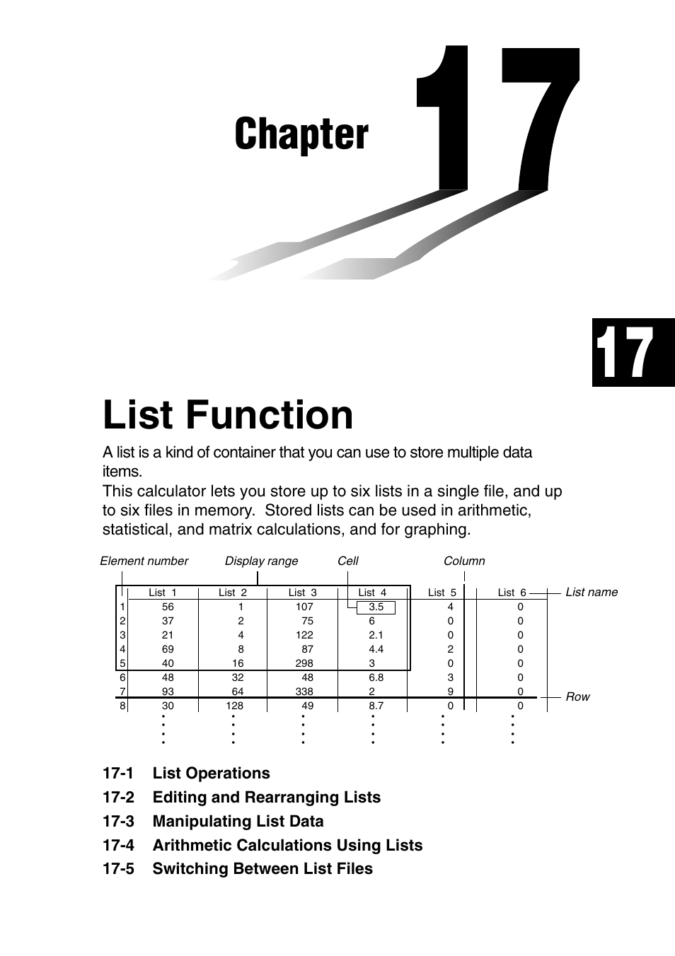 Chapter, List function | Casio fx-9750G PLUS User Manual | Page 257 / 486