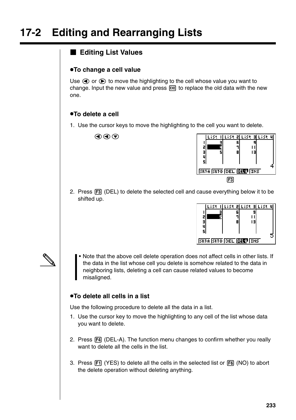 2 editing and rearranging lists | Casio fx-9750G PLUS User Manual | Page 261 / 486