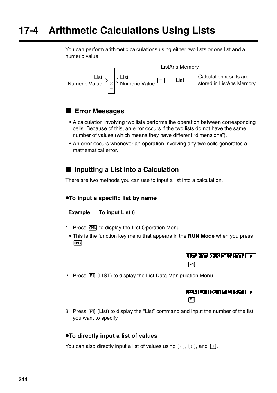 4 arithmetic calculations using lists | Casio fx-9750G PLUS User Manual | Page 272 / 486