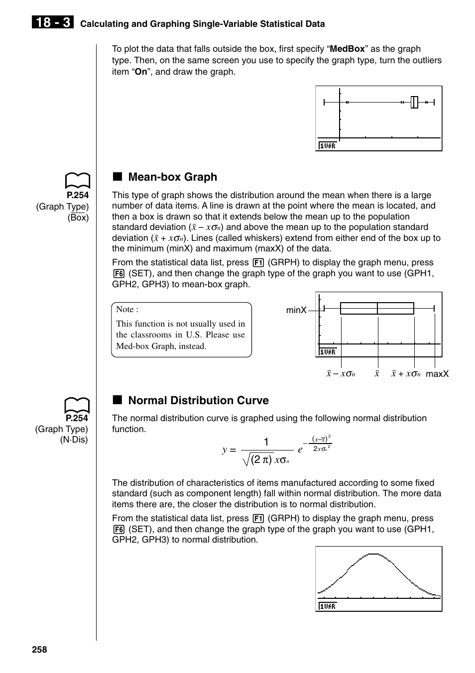 Kmean-box graph, Knormal distribution curve | Casio fx-9750G PLUS User Manual | Page 286 / 486