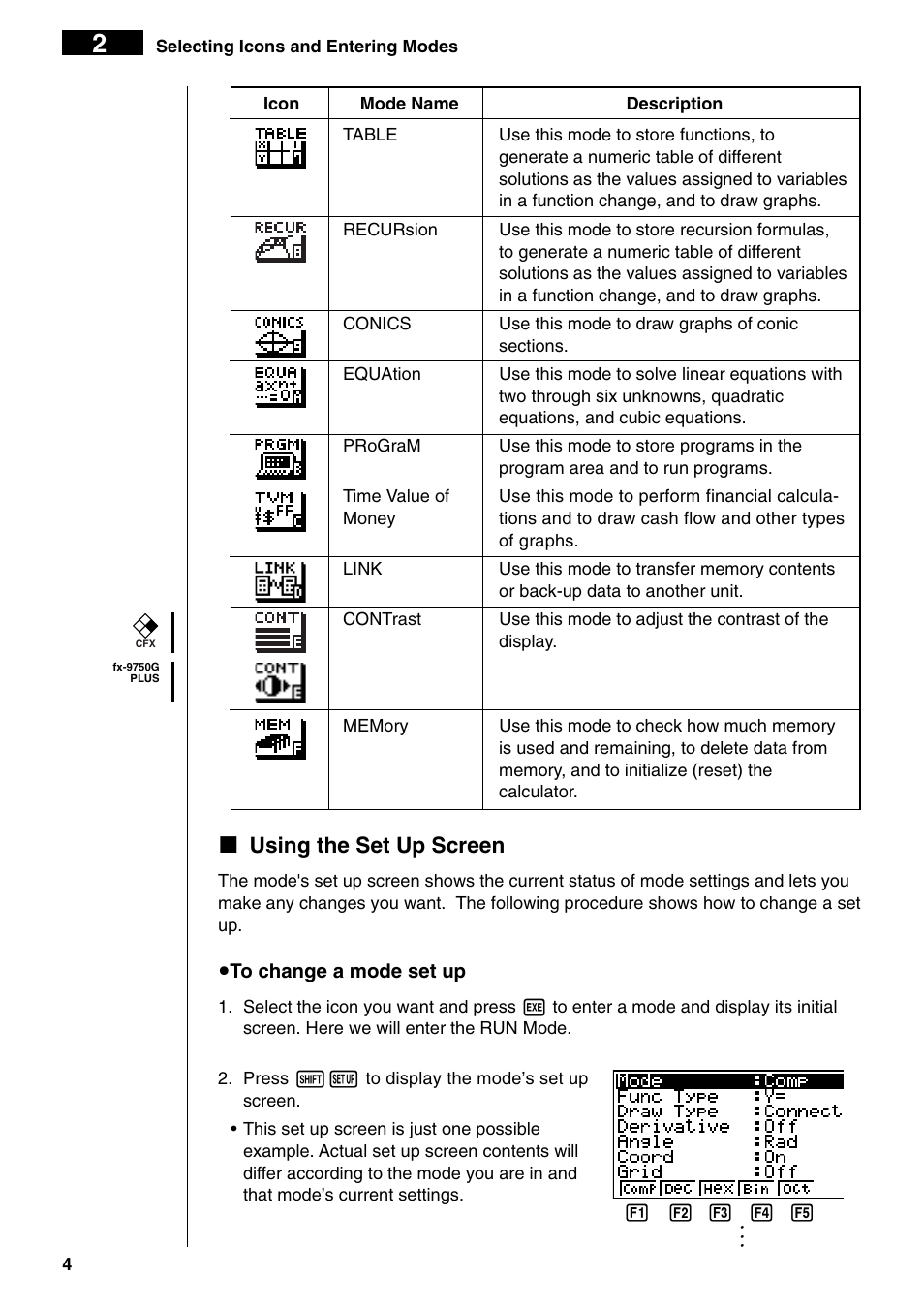 Kusing the set up screen | Casio fx-9750G PLUS User Manual | Page 32 / 486