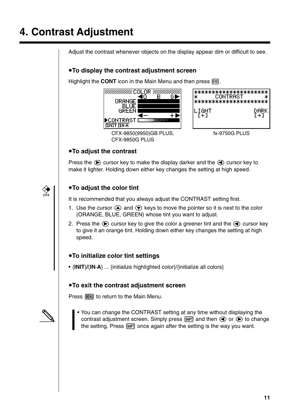 Contrast adjustment | Casio fx-9750G PLUS User Manual | Page 39 / 486