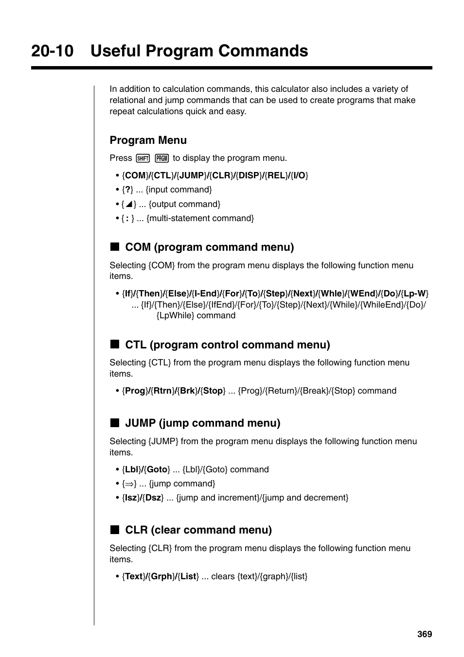 10 useful program commands | Casio fx-9750G PLUS User Manual | Page 397 / 486
