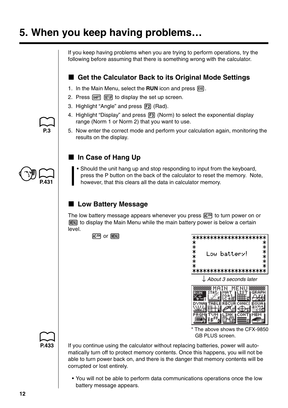 When you keep having problems | Casio fx-9750G PLUS User Manual | Page 40 / 486