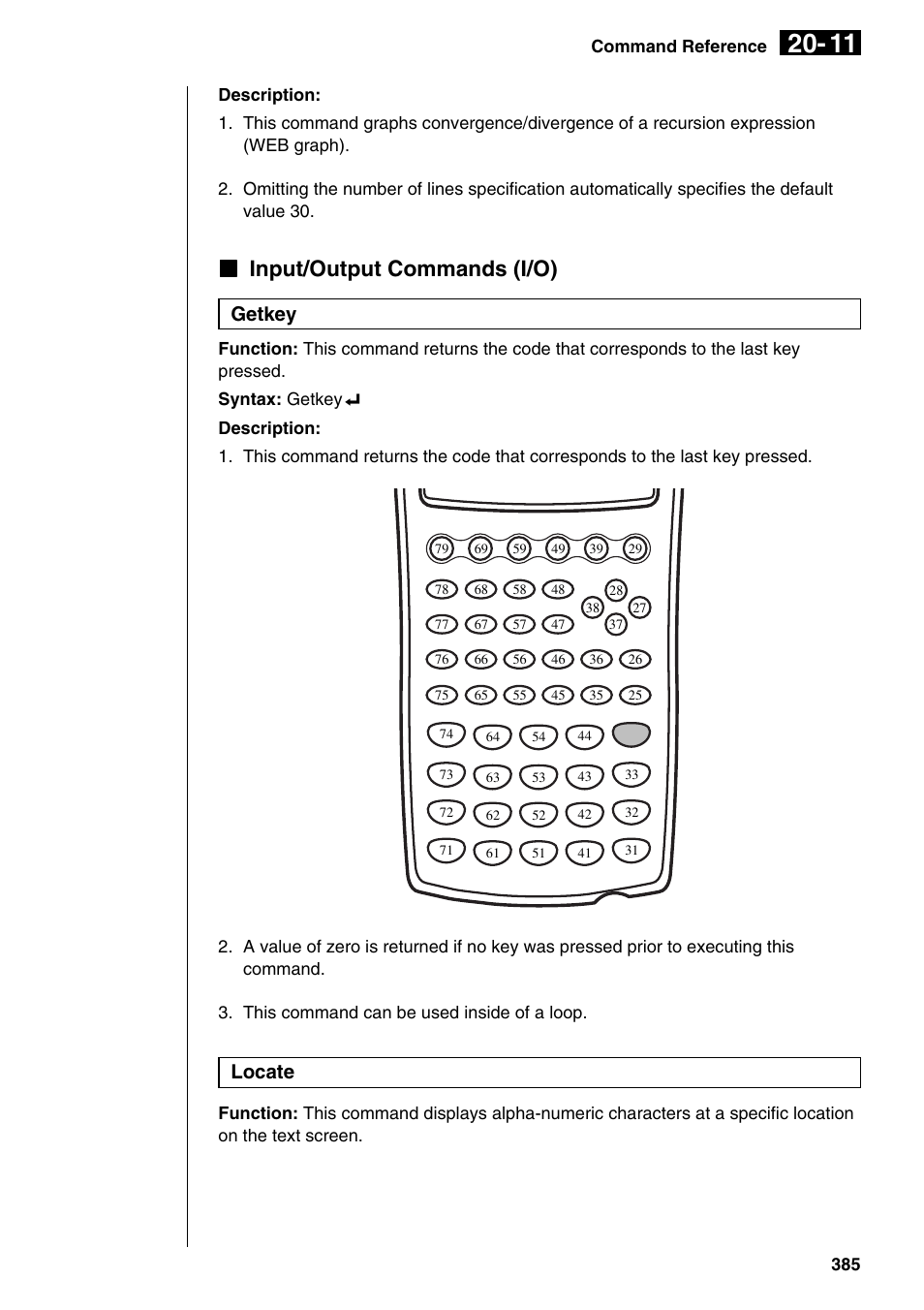 Kinput/output commands (i/o), Getkey, Locate | Casio fx-9750G PLUS User Manual | Page 413 / 486