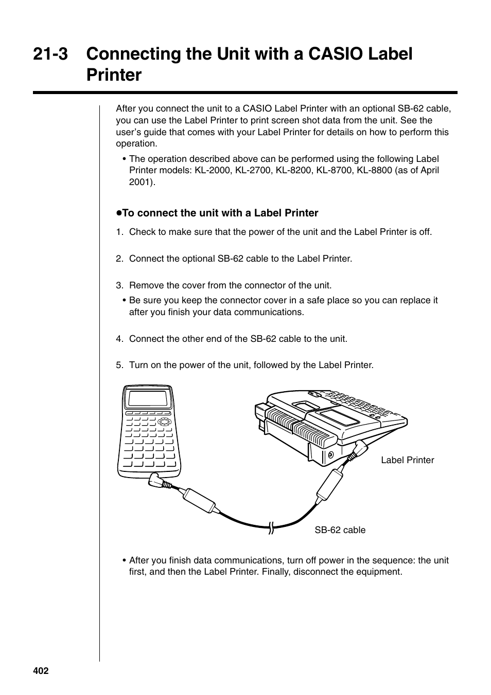 3 connecting the unit with a casio label printer | Casio fx-9750G PLUS User Manual | Page 430 / 486