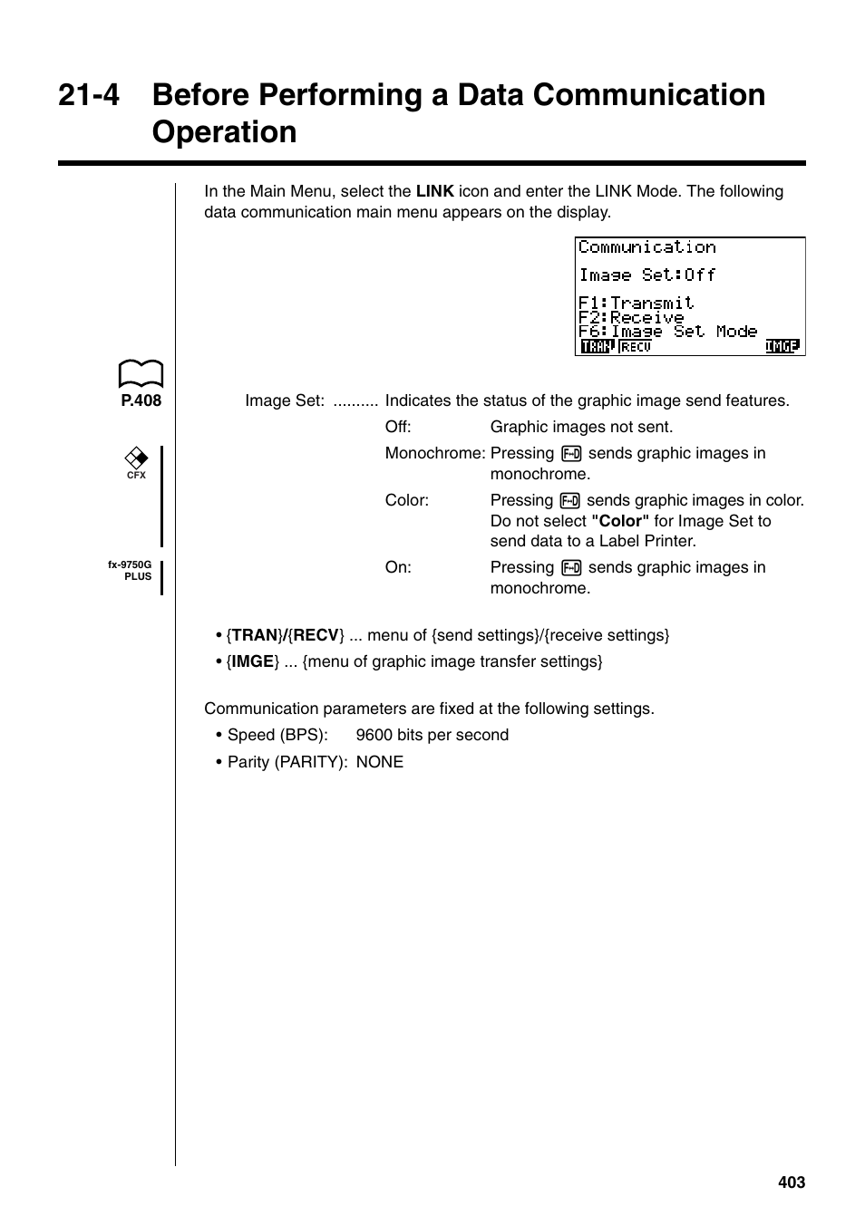 4 before performing a data communication operation | Casio fx-9750G PLUS User Manual | Page 431 / 486