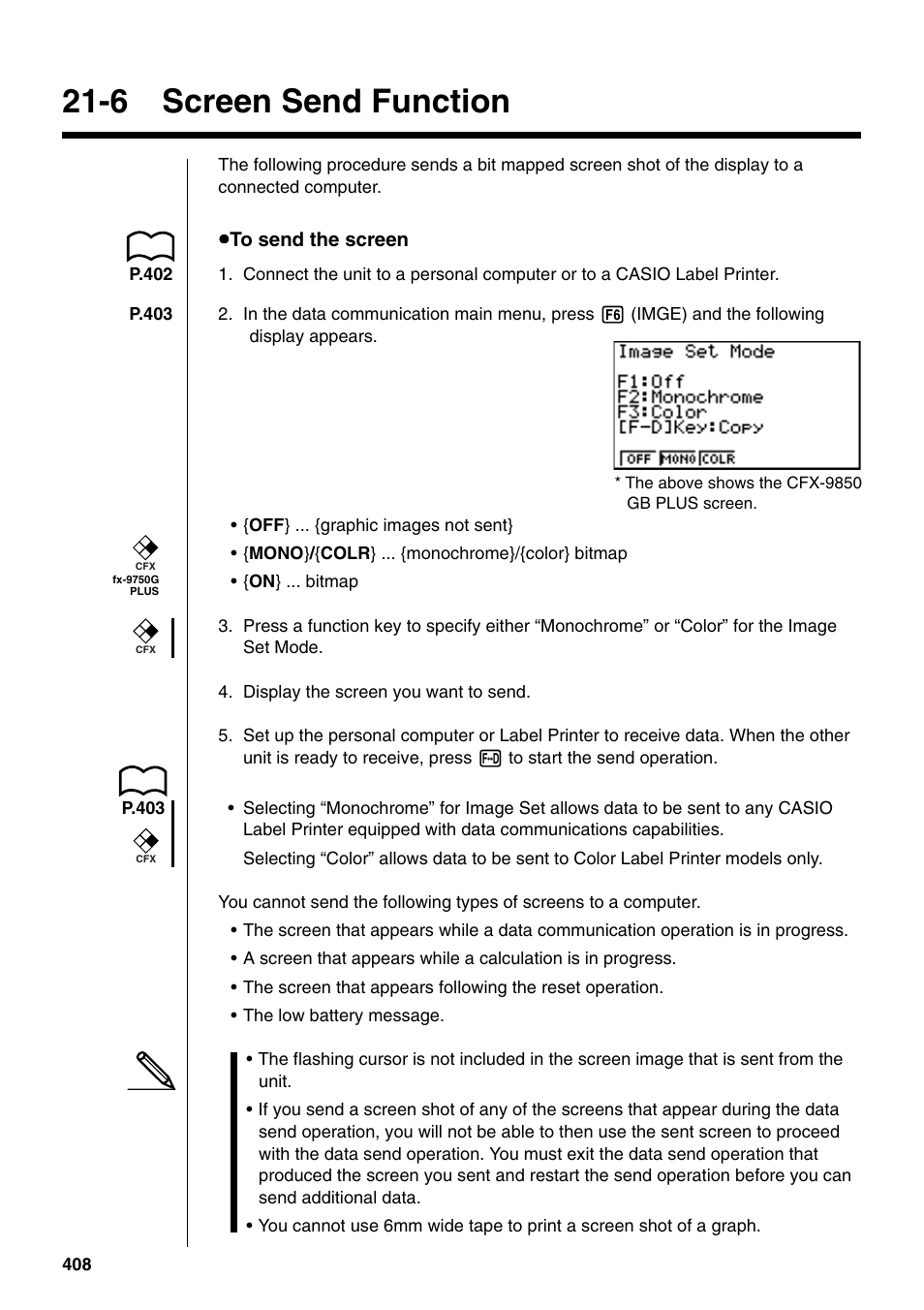 6 screen send function | Casio fx-9750G PLUS User Manual | Page 436 / 486