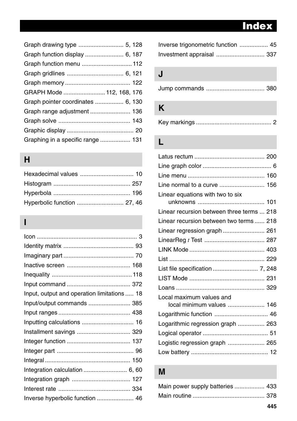 Index | Casio fx-9750G PLUS User Manual | Page 473 / 486