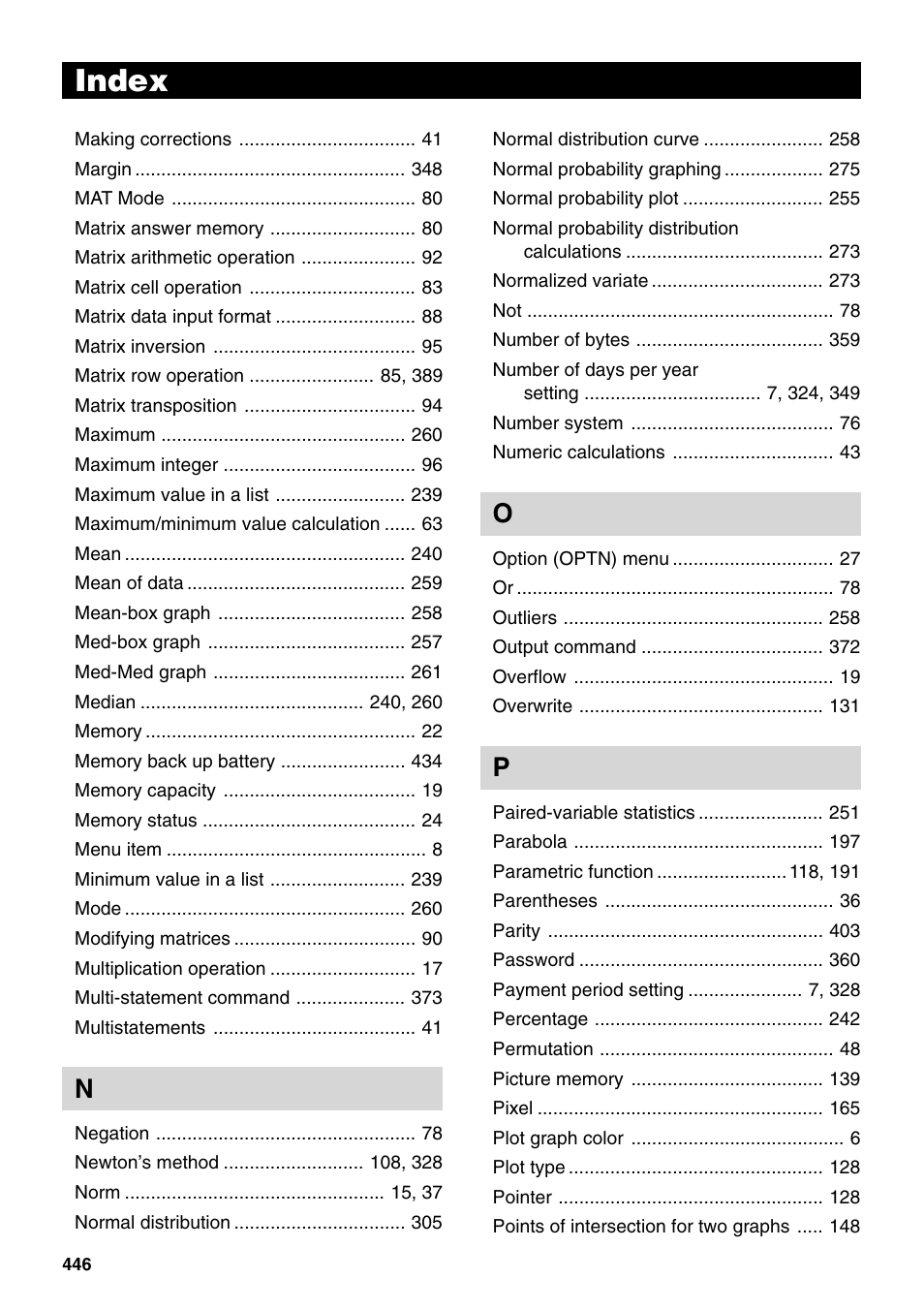 Index | Casio fx-9750G PLUS User Manual | Page 474 / 486