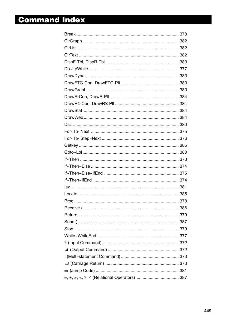 Command index | Casio fx-9750G PLUS User Manual | Page 477 / 486