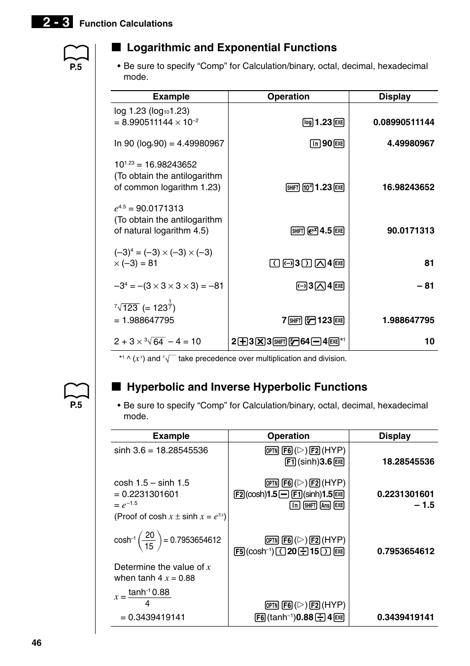 Klogarithmic and exponential functions, Khyperbolic and inverse hyperbolic functions | Casio fx-9750G PLUS User Manual | Page 74 / 486