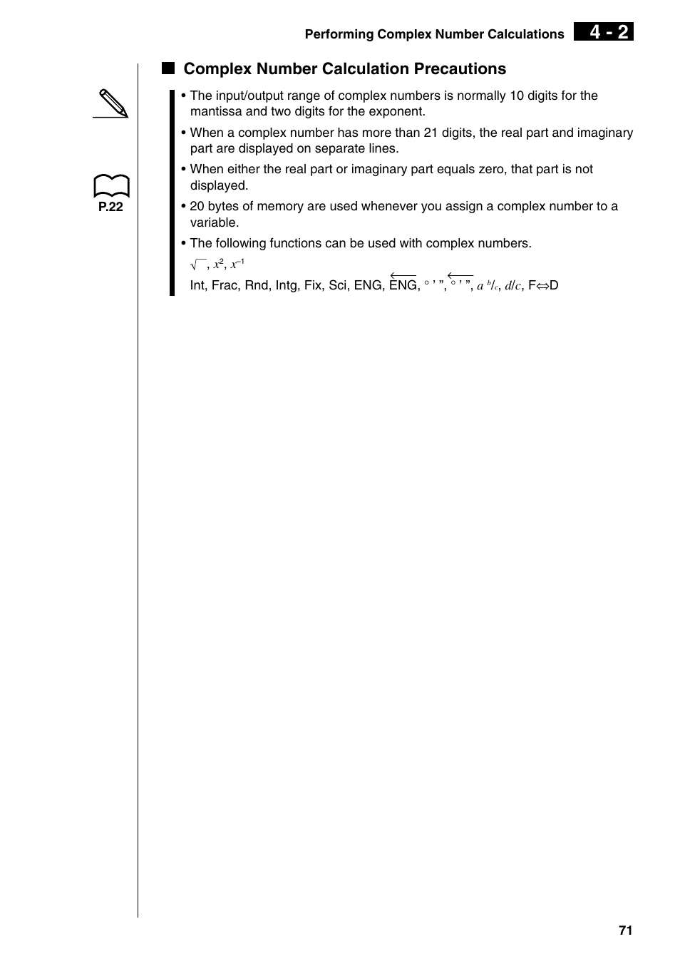 Kcomplex number calculation precautions | Casio fx-9750G PLUS User Manual | Page 99 / 486