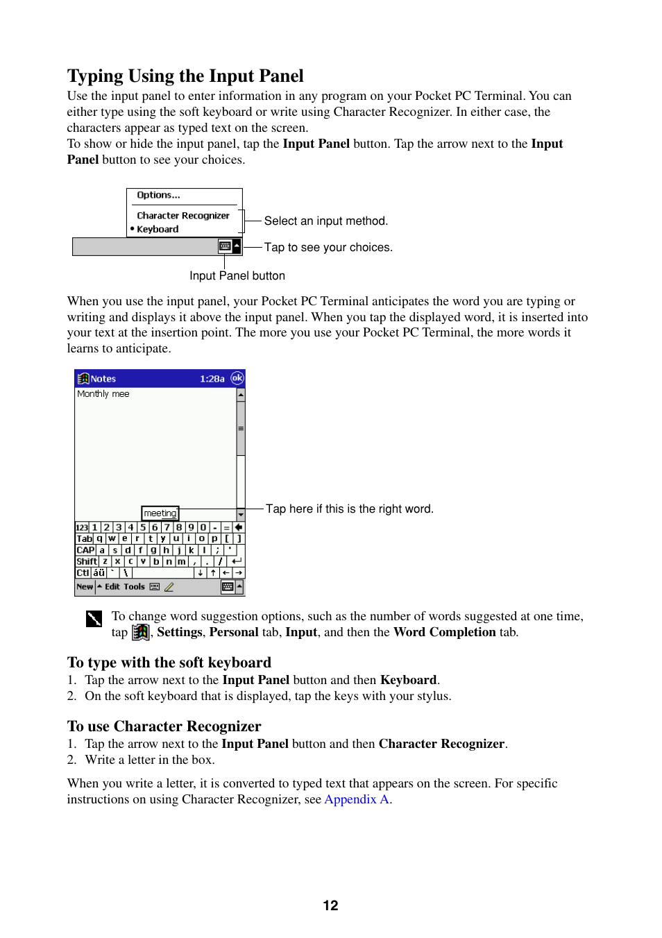 Typing using the input panel | Casio Pocket PC Terminal User Manual | Page 12 / 67