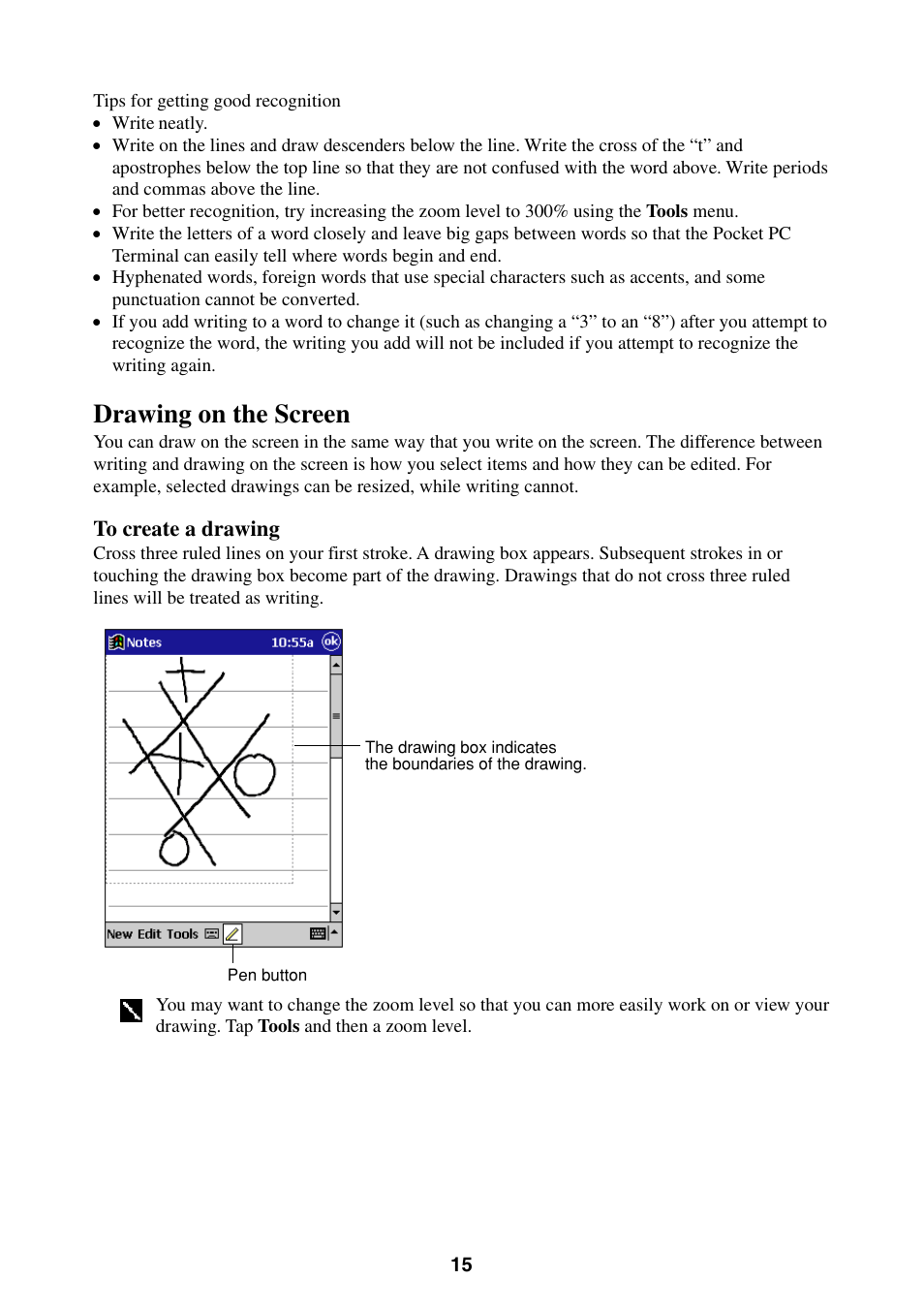 Drawing on the screen | Casio Pocket PC Terminal User Manual | Page 15 / 67