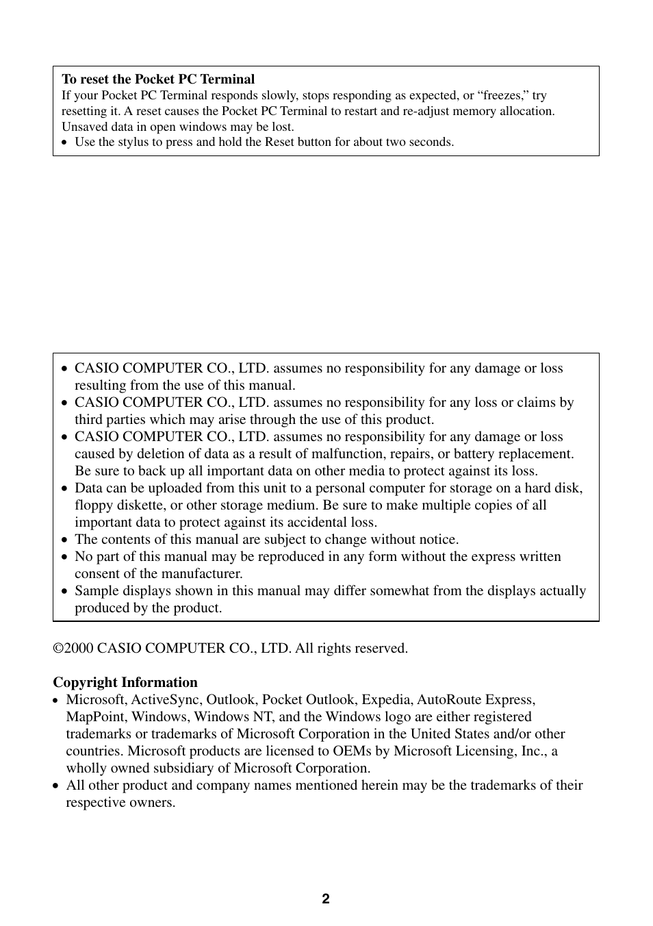 Casio Pocket PC Terminal User Manual | Page 2 / 67