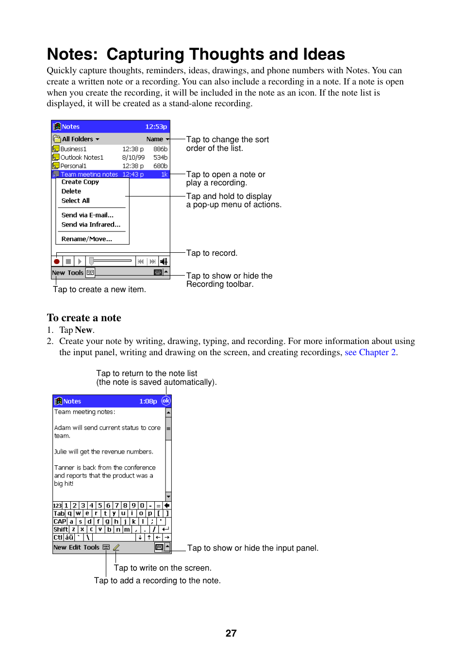 Notes: capturing thoughts and ideas | Casio Pocket PC Terminal User Manual | Page 27 / 67