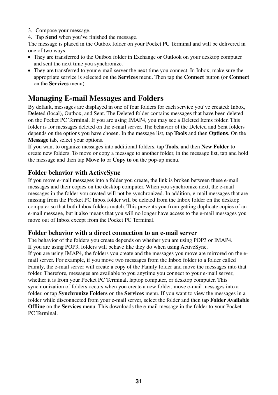 Managing e-mail messages and folders | Casio Pocket PC Terminal User Manual | Page 31 / 67