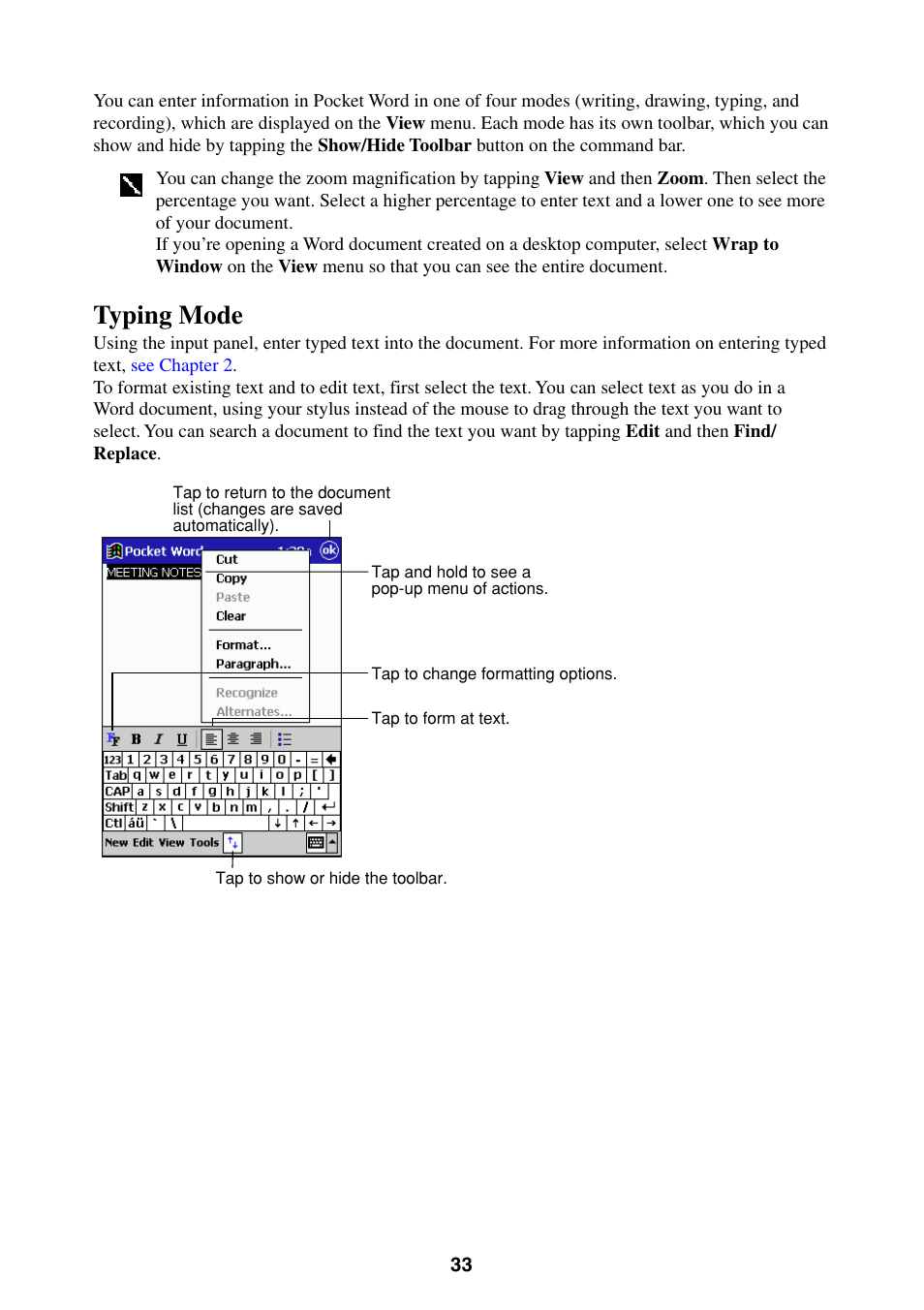 Typing mode | Casio Pocket PC Terminal User Manual | Page 33 / 67