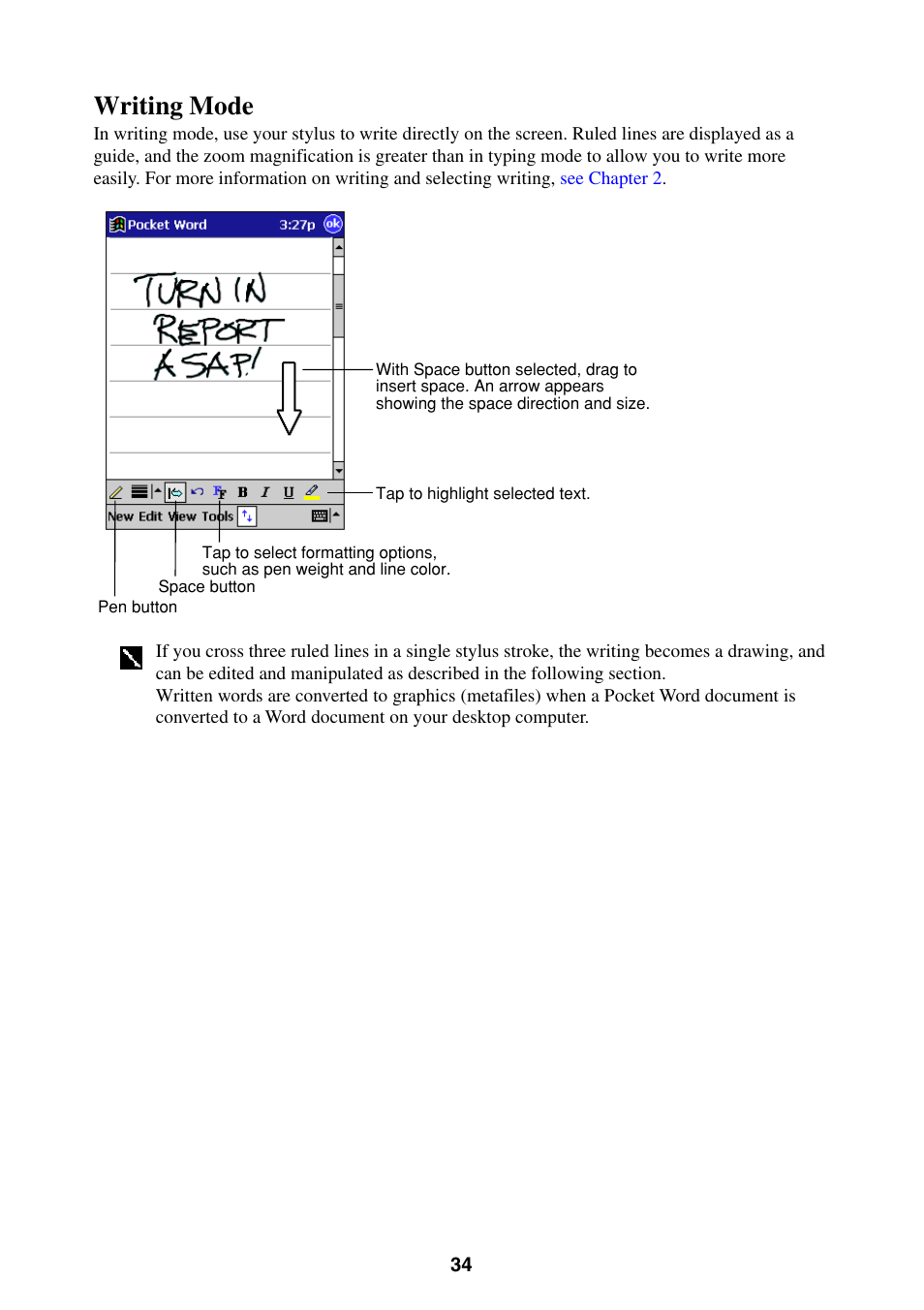 Writing mode | Casio Pocket PC Terminal User Manual | Page 34 / 67