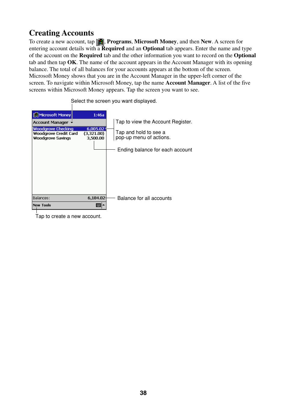 Creating accounts | Casio Pocket PC Terminal User Manual | Page 38 / 67