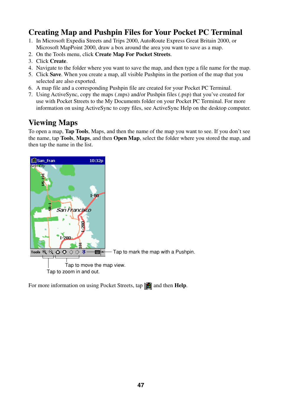 Viewing maps | Casio Pocket PC Terminal User Manual | Page 47 / 67